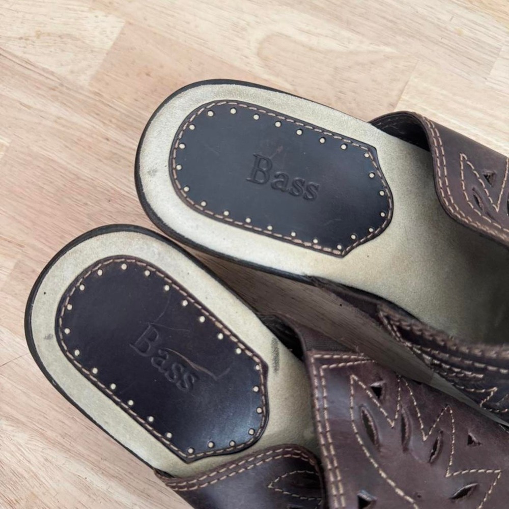 Bass Brown Cut out leather clog size 8 cottage boho 70s chocolate - Picture 3 of 8